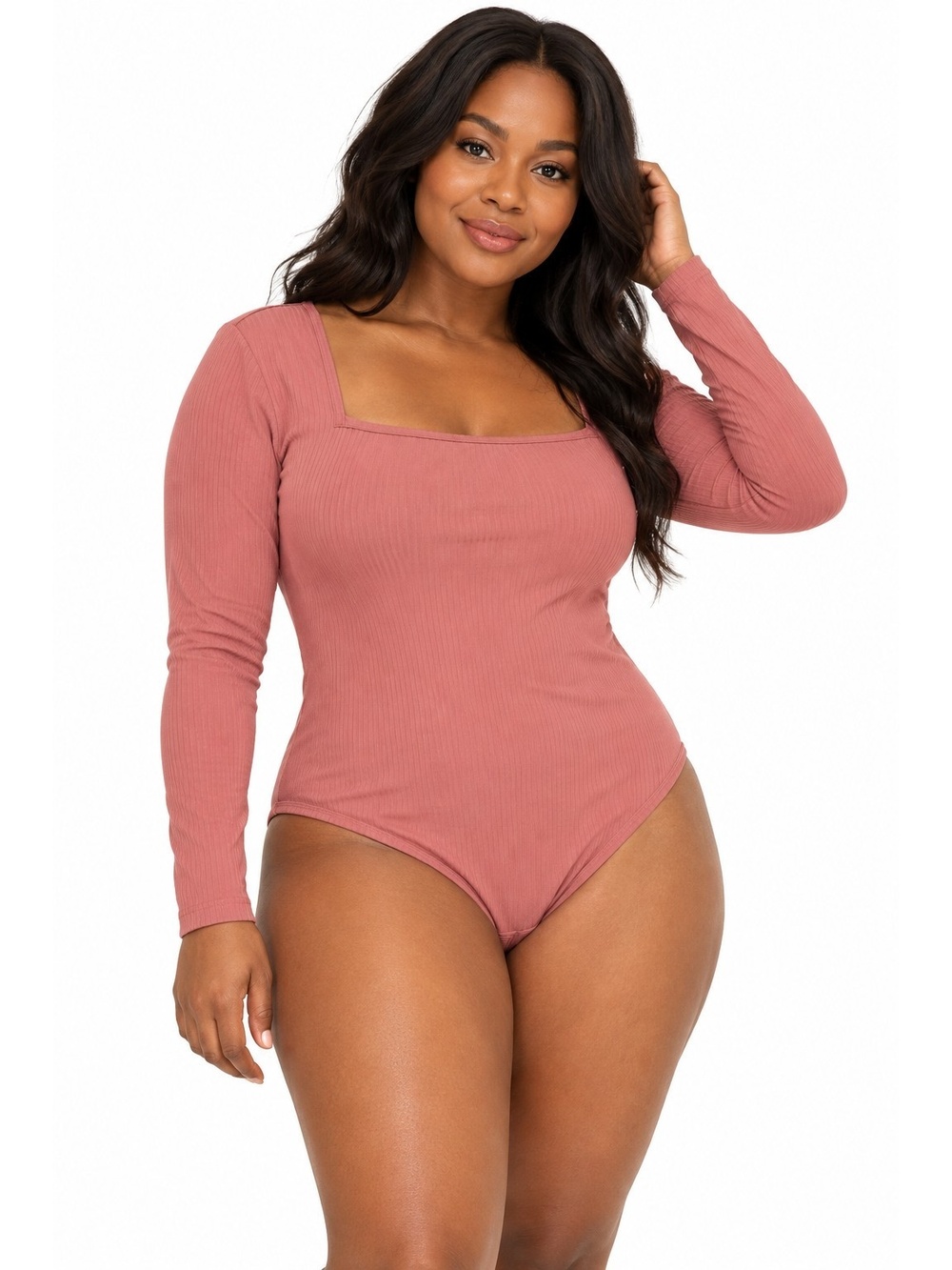 Old Navy Women's 3X Dusty Rose Ribbed Square Neck Long Sleeve Bodysuit Plus Size